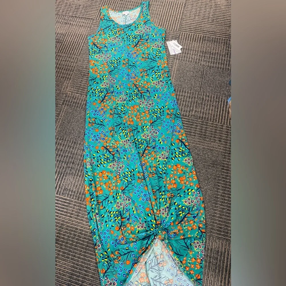 NWT LuLaRoe DaniMaxi Dress - Vibrant Floral in Green Sz Large - Picture 3 of 4